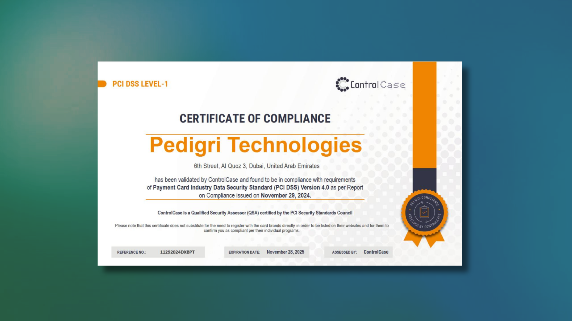 Pedigri Technologies Achieves PCI DSS Level-1 Certification